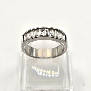 Vintage Swarovski Crystal Silver Plated Band Ring - Size 6.75